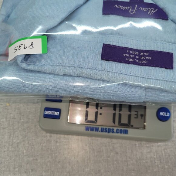 Alan Flusser Shirt Mens XL Blue Linen Short Sleeve Button Up Pocket Beach Casual - Picture 12 of 12